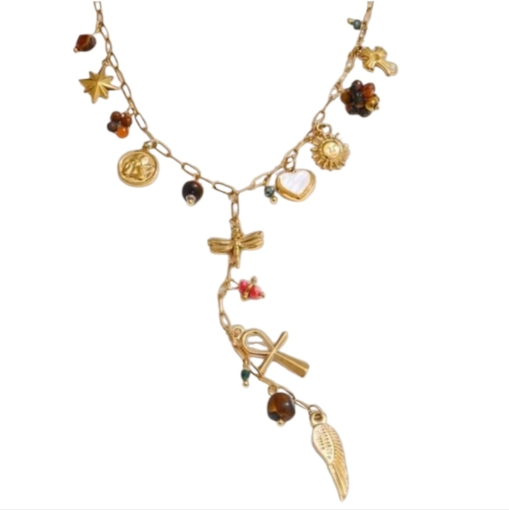 Free People Lariat Y Charm Necklace Gold Plated | NWOT
